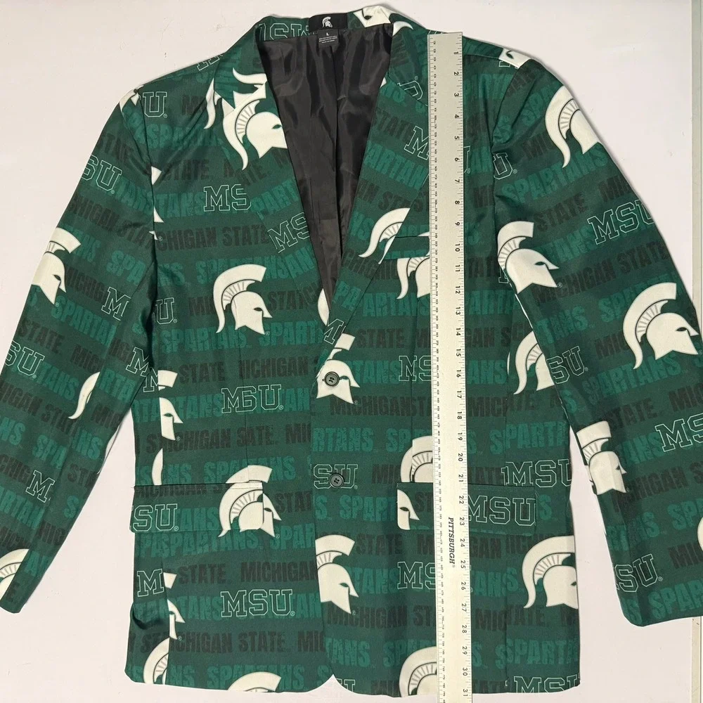 Michigan State Spartans Mens Green MSU All Over Print Blazer Sport Coat Large